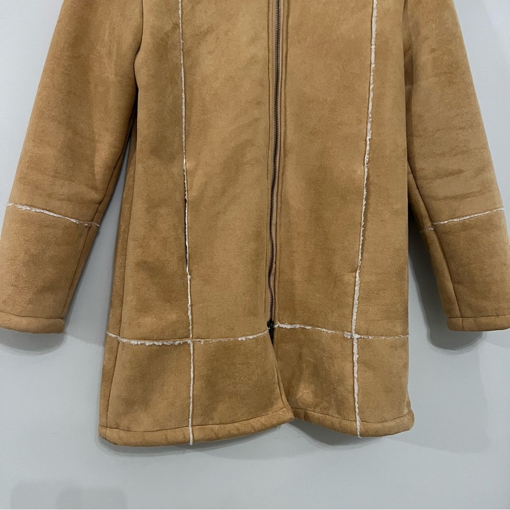 Vintage Y2K  long Faux Suede Sherpa Lined Zip Coat – Size M 579 brand - Picture 4 of 11